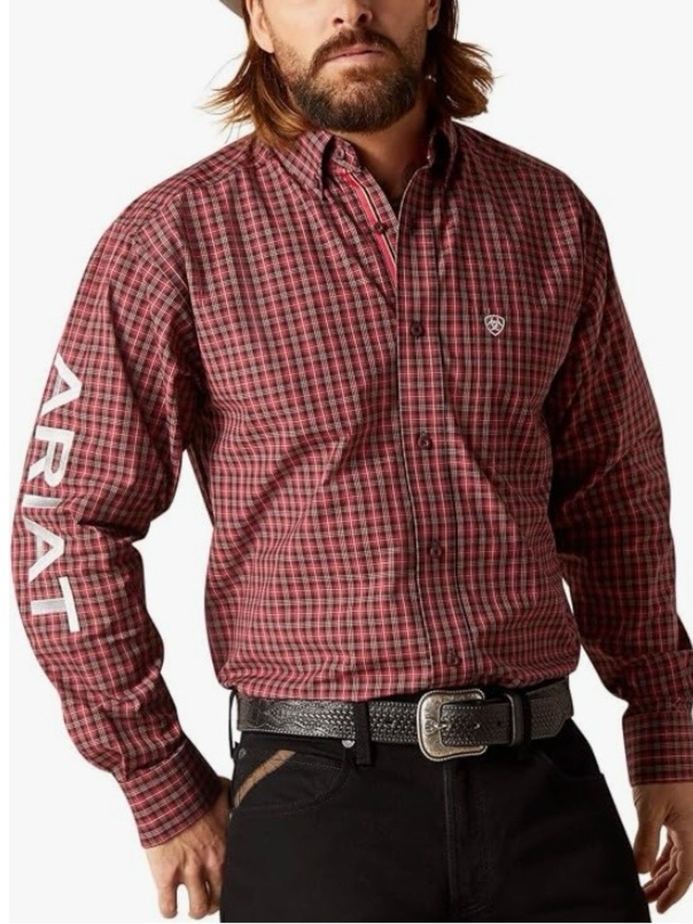 Ariat Pro series Plaid Long Sleeve Button-Down Shirt with Sleeve Logo